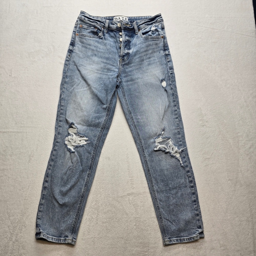 DAZE Distressed Skinny Jeans High Rise Button Fly Light Wash 26